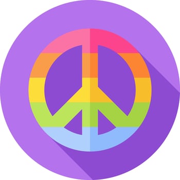 A rainbow peace sign on a purple circle vector