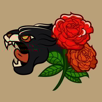 Traditional black panther tattoo vintage and flower illustration design element old school tattoo mascot icon wild animal Tshirt, Apparel. vector