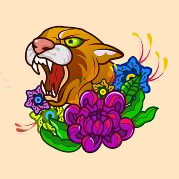 traditional panther tattoo vintage and flower illustration design element old school tattoo mascot icon wild animal Tshirt, Apparel. vector
