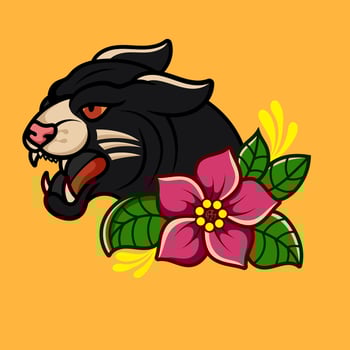 Traditional black panther tattoo vintage and flower illustration design element old school tattoo mascot icon wild animal Tshirt, Apparel. vector