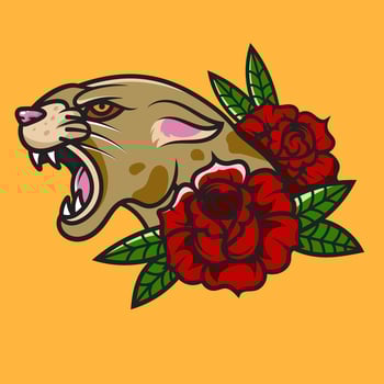 traditional panther tattoo vintage and flower illustration design element old school tattoo mascot icon wild surreal illustration, badges, print for t-shirt. vector