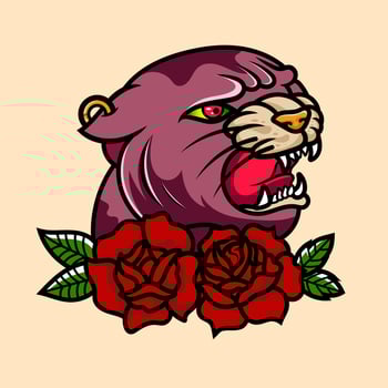 Traditional Red panther tattoo and flower design element old school tattoo mascot wild animal Tshirt, Apparel. vector