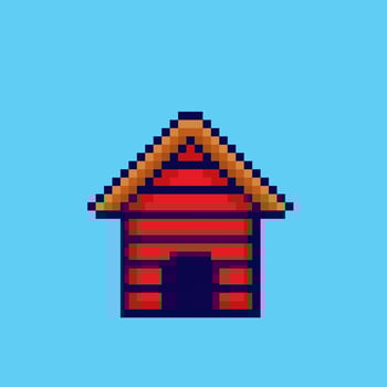 Pixel art Wooden Dog house game asset design vector
