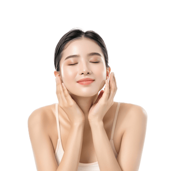 Beautiful woman body and face care with hand geture isolate on transparency background png
