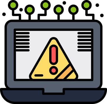A laptop with a warning sign on it vector