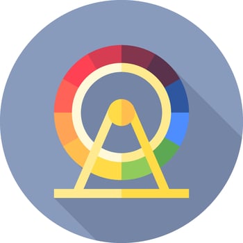 A colorful ferris wheel icon on a blue background vector