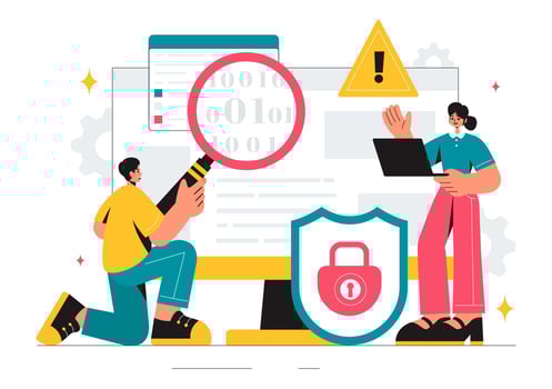 Illustration of Cyber Vulnerabilities and Fraudulent Activities with Hacker Icons and Code Background vector