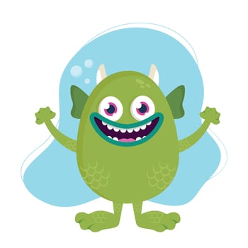 Cute cartoon sea monster. Funny green water creature in childish style isolated on white background vector