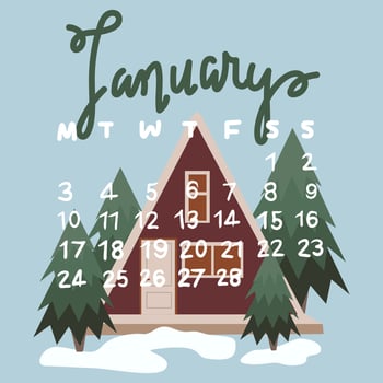 Christmas illustration. January 2025 calendar. Winter calendar. Decorated facade of house for Christmas vector