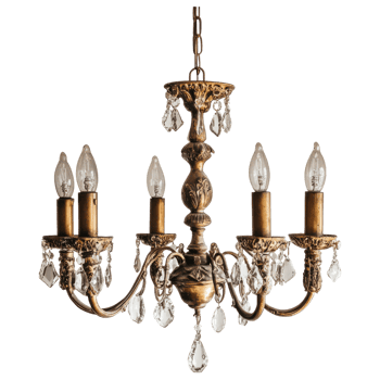 A chandelier with five lights and crystal drops png