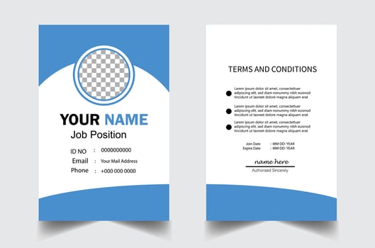 Modern and clean business id card template. professional id card design template with blue color. corporate modern business id card design template. Company employee id card template. vector