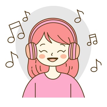 Cute Beautiful Girl Cartoon Character Singing While Listening Music Using Headphone vector