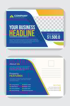 Home buy and sale postcard creative style professional house sale business postcard or EDDM template design. creative, modern, professional, real estate postcard design template vector