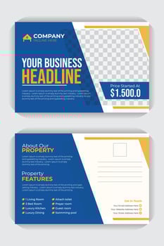 Print ready design layout, real estate flyer or postcard design template for home buy and sale vector