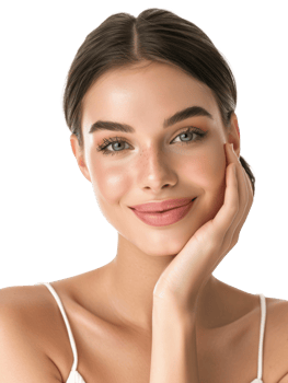 Beauty young woman posing with makeup style with touch her face and perfect skin, Facial treatment, Cosmetology, plastic surgery, isolated png