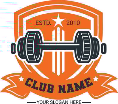 Fitness and gym logo design template illustration silhouette with barbell or iron dumbbell vector