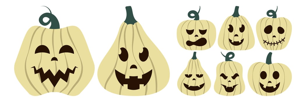 Scary face Pumpkin set. The main symbol of the Happy Halloween holiday. Thanksgiving and Harvesting illustration. vector