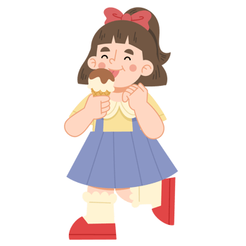 Illustration of a happy little girl enjoying ice cream png
