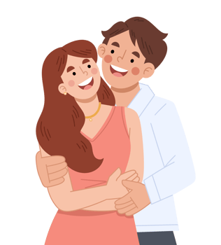 Illustration of a happy young couple hugging png