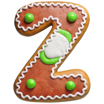 Gingerbread cookie shaped like letter Z, decorated with green and white icing, evokes festive and cheerful atmosphere. Perfect for holiday celebrations png