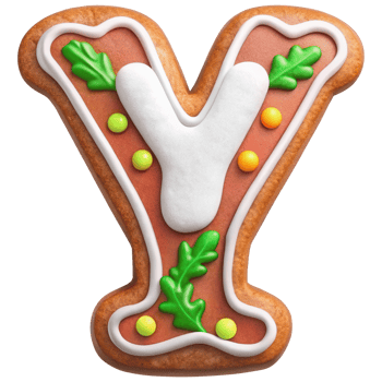Delightful gingerbread letter Y decorated with colorful icing and festive elements, perfect for holiday celebrations and baking activities png