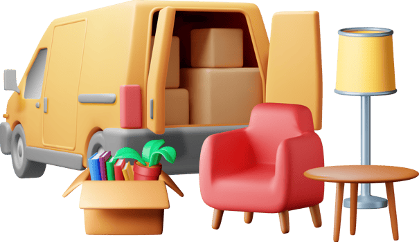 3D delivery van with open door and home stuff png