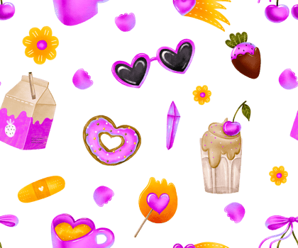 St Valentine day seamless pattern. Love day cartoon doodle background. 14 February. Textile, wallart, wrapping papper png