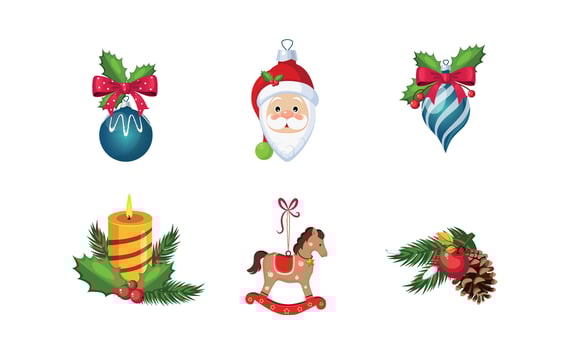 Christmas decoration elements set, New Year holiday objects Illustration vector