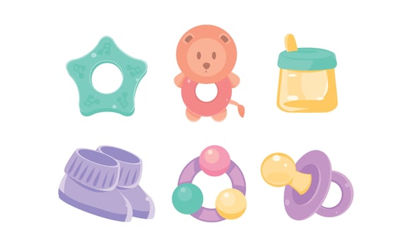 Newborn and baby care icons set, nursery accessories, baby shower and newborn concept Illustration vector
