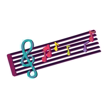 Musical party staff with treble clef and notes in cartoon style vector