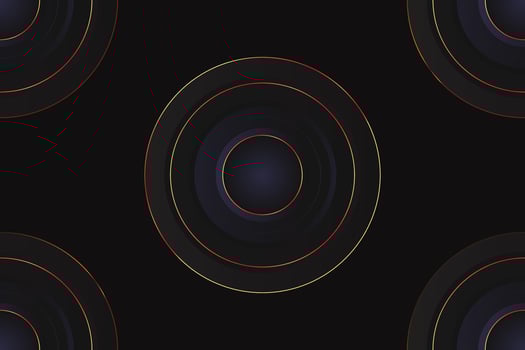Abstract black circle shape with golden glowing frame, glittering particles and light effect vector