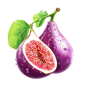 Vibrant close-up of fresh figs showcasing rich colors and juicy interior with lush green leaves for culinary inspiration png
