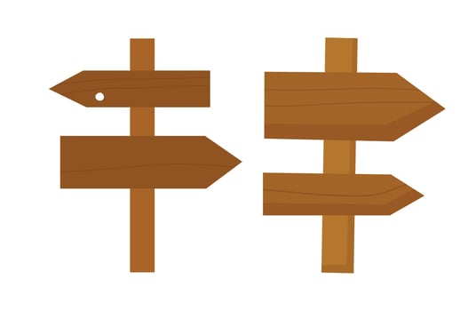 Wooden simple pointing arrows illustrations. Simple flat style. vector