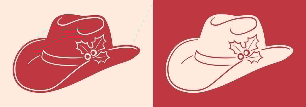 Christmas cowgirl cowboy hat with holly red country girl drawing sketch western aesthetic holiday season party theme illustration isolated element clipart cut file vector