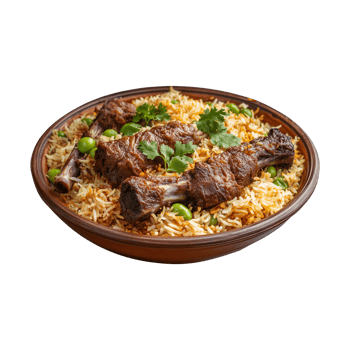 Succulent Kabuli Biryani with Goat Meat, Isolated on a Transparent Background for Use in Product Banners, Marketing Campaigns, and Culinary Ads. png