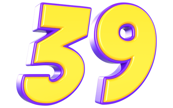 39 Number 3D Yellow And Purple png
