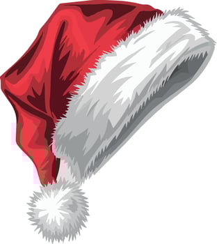 Classic red Santa hat with white fur trim and pom-pom, vibrant colors. For Christmas-themed designs, holiday icons, digital greetings. vector