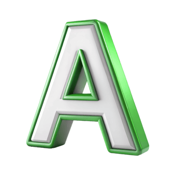 3D green alphabet letter A on a transparent background png