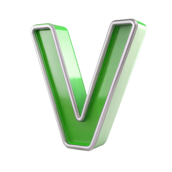 3D green alphabet letter V on a transparent background png