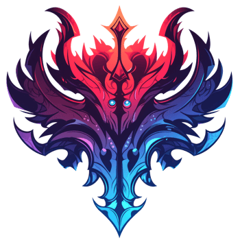 Abstract design with a heart shape, formed by sharp, pointed, swirling, overlapping, fiery, blue and red lines that form an intricate pattern. png