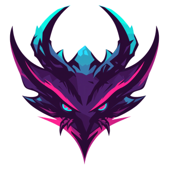 Abstract purple and blue bird head with glowing eyes. png