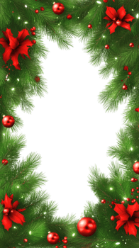 Festive Christmas Garland with Red Baubles and Poinsettias Decoration Holiday Frame png