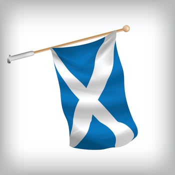 Realistic illustration of Scotland flags waving on the wall. The set is in the flag collection vector