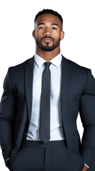 Smiling businessman in suit standing with hands in pockets, exuding confidence on transparent background png