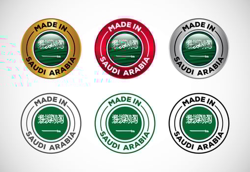 Made in Saudi Arabia label icon with flag. Icon set for business, badge, seal, sticker, logo, and symbol vector