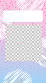Cute pink purple gradient story background template with abstract sketch shapes. Stock illustration in cartoon style. vector