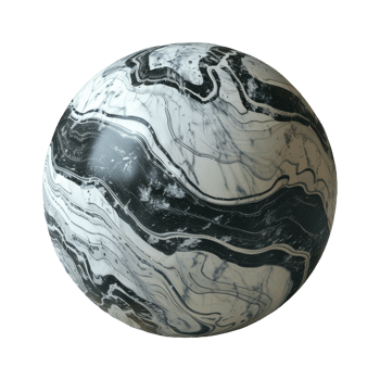 Marble Sphere with Swirling Black and White Texture On Isolated Background png