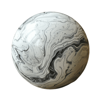 Sphere with a marbled black and white pattern on isolated background png