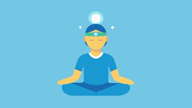 User in Focused Pose A profile illustration of a person in a meditative pose their headband glowing softly to suggest focused thought and memory enhancement.. vector