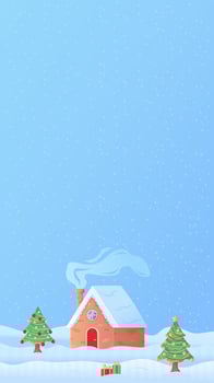 Christmas storis template with winter landscape. Snow house with Christmas tree. Stock illustration in cartoon style. vector